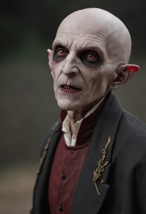 RAW photo, best, masterpiece, best quality, high quality, extremely detailed (scary male Nosferatu vampire lord: 1.3), elder vampire, long fangs, pale skin, wearing a red and yellow soccer uniform, best quality, cinematic lighting, sharp focus, photo-reali...