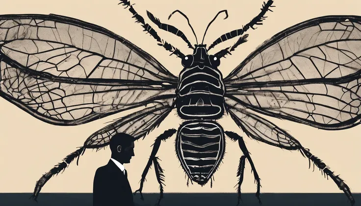 Franz Kafka gazing at a painting of Gregor Samsa metamorphosed into an insect