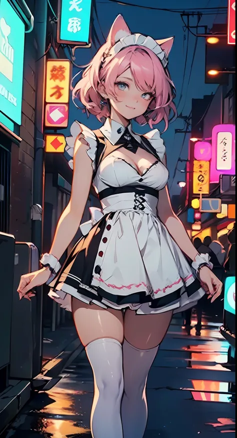 Super cute little maid cat girl,(((1girl))),(((little loli,small tiny body,petite))),(((6 years old))),((anime maid cat girl with extremely cute and beautiful pale pink hair walking seductively down the street)),(((cat girl,anthro furry cute,cat-girl))),((...