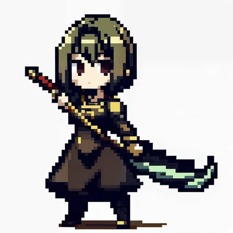 menina guerreiro, with a sword in her hand, cabelo curto, pixel. corpo todo