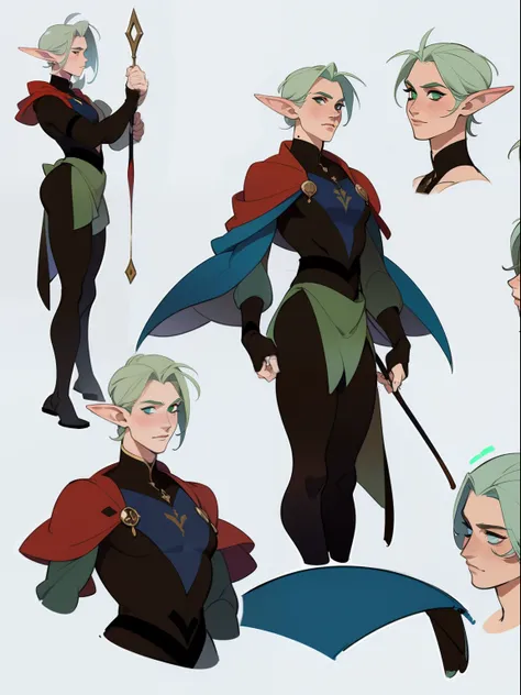 Concept design of a beautiful elven ((male)) archer, fantasy, very short revealing vulgar clothes, short hair