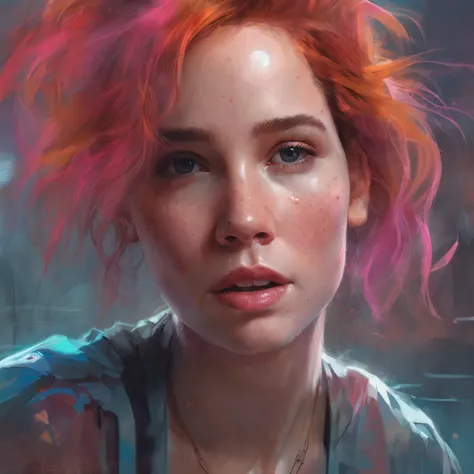 a painting of Jennifer Lawrence with Pixie hair style, dreamlike atmosphere, a hyperrealistic painting, notes on top of the drawing, inspired by Yanjun Cheng, artwork in the style of guweiz, detailed digital 3d art, hyperrealistic, detailed, beautiful art ...