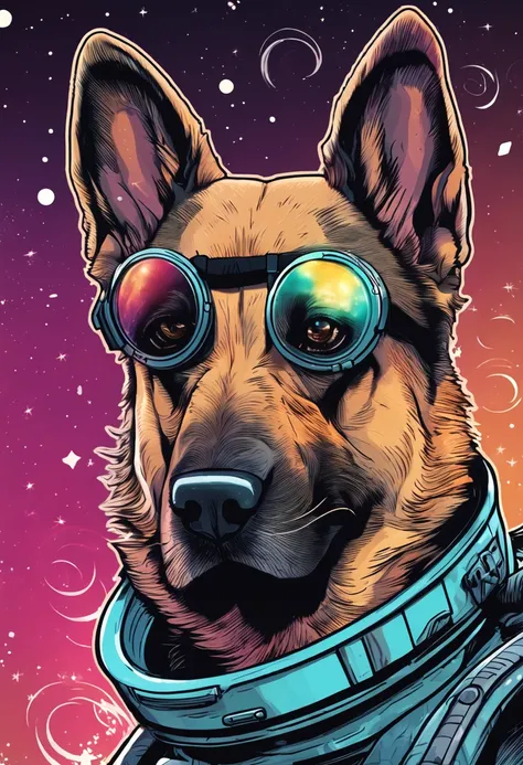 cute space german shepperd dog, funny, for a sticker to put in a book or car