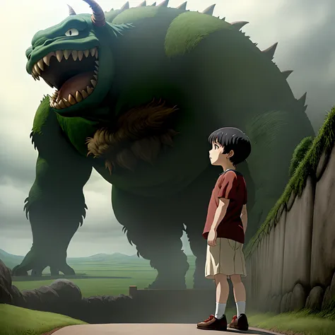 A Child Looking at a Monster,estilo ghibli