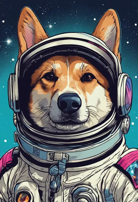 a close up of a dog wearing goggles and a space suit, corgi cosmonaut, shiba inu cosmonaut portrait, dog in a space suite, high quality portrait, high detailed illustration, extremely high quality artwork, highly detailed illustration, furry character port...