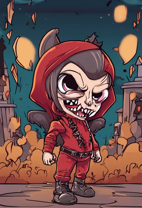 Vampiro com cara de mau, chupeta na boca, cartoon, chibi, full body