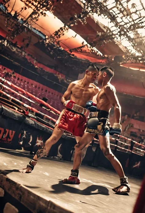 dois lutadores de muay thai no ringue