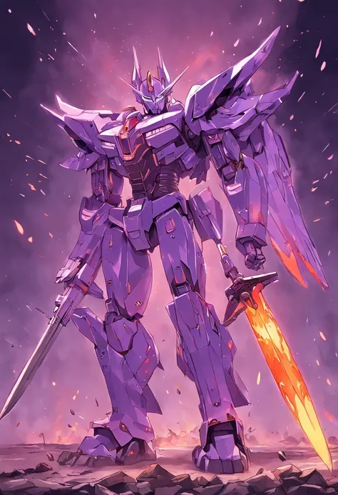 a drawing of a robot in purple color with a flaming sword with green fire and a knife, no sua armadura tem o brasao do Brasil, de transformadores, transformadores g1, Deus grego no estilo mecha, transformar, Transformadores!!!!!!!!!!!!!, Optimus Prime, sem...