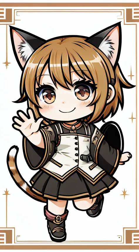 Chibi art, cat girl, smiling, waving hand