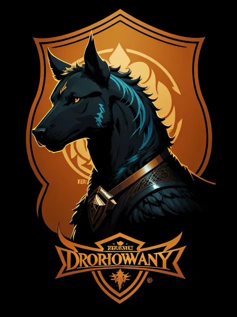 [brown dog] Heraldic silhouette, logo masking style illustration, by dan mumford, by greg rutkowski, by james jean, black background, fantasy art, mysterious, realistic, majestic, rich vibrant colors, high contrast, seamless water brand, artstation, devian...