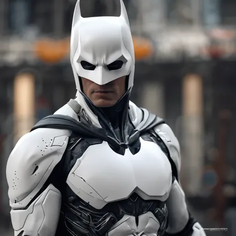 spectacular, Master parts, :The realistic White Batman focuses on the advanced cybernetic suit Orba Prima, high high quality ::n_Style drawing, Low-quality defects,