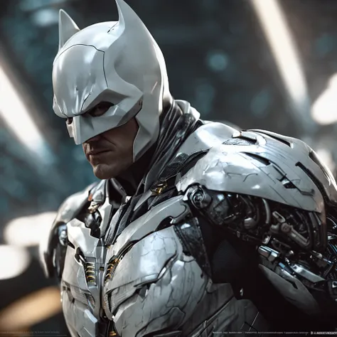 spectacular, Master parts, :The realistic White Batman focuses on the advanced cybernetic suit Orba Prima, high high quality ::n_Style drawing, Low-quality defects,