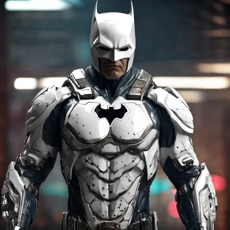 spectacular, Master parts, :The realistic White Batman focuses on the advanced cybernetic suit Orba Prima, high high quality ::n_Style drawing, Low-quality defects,