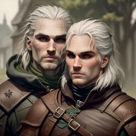 Geralt and Dandelion looking at the viewer in a confused way.