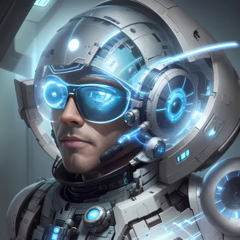 Futuristic man with futuristic helmet and glasses in a futuristic environment, retrato bonito sci - fi boy, masculino ciborgue bonito, portrait anime space cadet boy, Retrato Armored Astronauta menino, Sci-Fi Digital Art Illustration, menino ciborgue, meni...