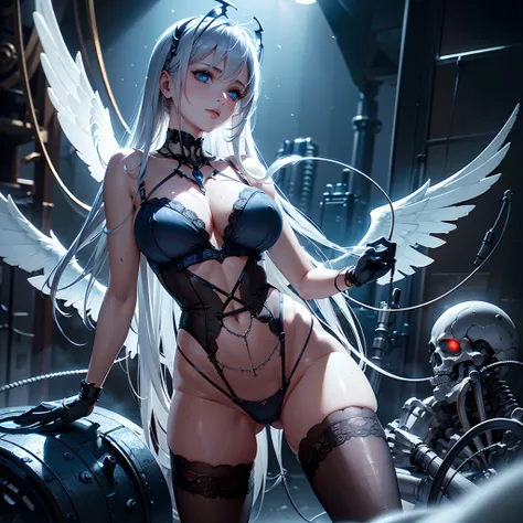 (​masterpiece), (top-quality), ​masterpiece, (High Definition CG Illustration), ((extremely delicate and beautiful)), (Since a while ago), Cinematic Light, Beautiful but cruel, Erotic and grotesque mechanical girl wearing cyberpunk sunglasses, super realis...