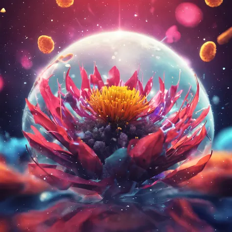 a flower growing in outer space, with planets, galaxies and spaceships behind it, Negative Space, Realistic