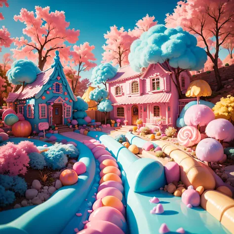 masterpiece,first person view,(a little candy house),(a candy land style house), cotton candy trees, everything is made of candy...