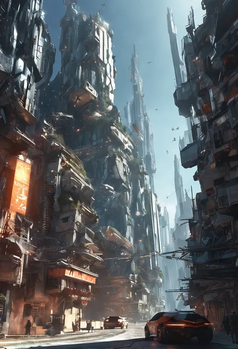 A street full of beautiful buildings, Bluish atmosphere, au bout de la rue une tour magnifique, architecture mystique et futuriste, Concept Art de science-fiction mystique, Warframe Concept Art, Art conceptuel futuriste et magique, Concept Art du futur et ...