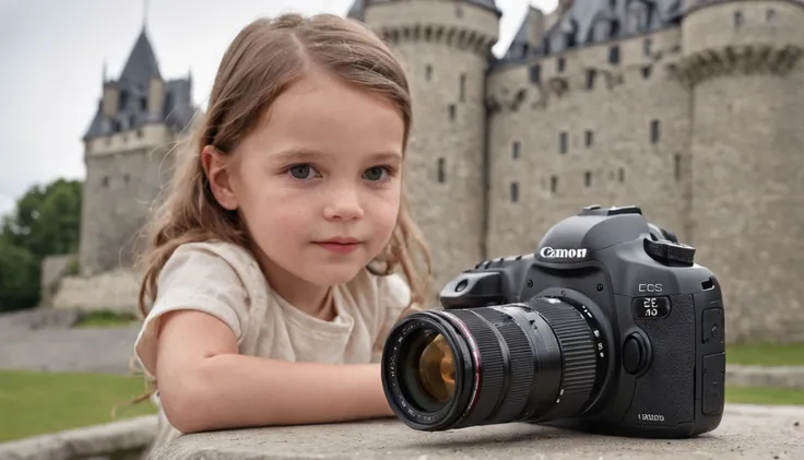 There is a little girl sitting on a cannon in front of a castle, chateau frontenac, Castle in the background, Castle in the background, Standing next to the Royal Castle!!!, ( Castle in the background ), with a castle in the background, Standing near a cas...