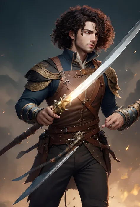 rogue rpg character curly hair haughty carrying rapier