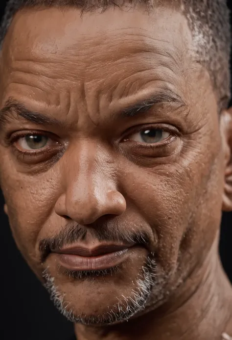 uma foto de Will Smith focada no rosto, olhos serrado, imagem real. ultra realista, 8k, mega realista, fundo escuro, angry expression, chuva, eyes full of tears, chorando, ultra real, qualidade de cinema, realidade humana