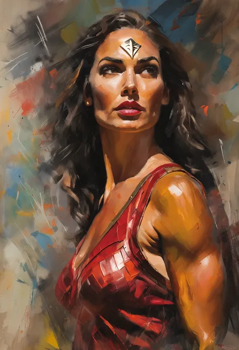 "poster, retrato, wonder woman, hermosa, rostro detallado, medias, pose heroica, en Atenas, hermoso paisaje, gran profundidad de campo, arte digital, obra maestra, calidad UHD".