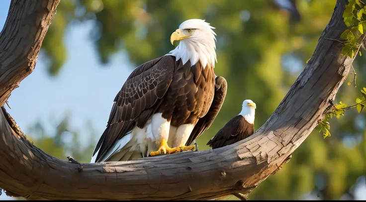 eagle in its nest with its young on top of a tree, profundidade de campo, bokeh, 4K, Hdr, cara de mau --auto --s2