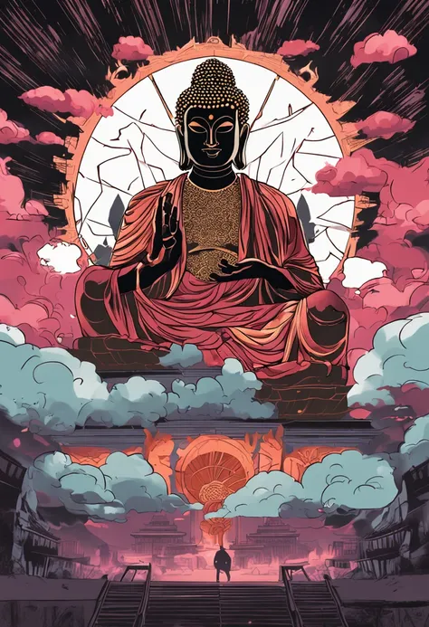 create an image of the Buddha from Record of Ragnarok with traces of Demon slayer art