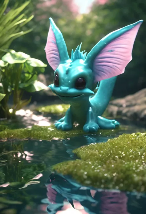 Create an ultra-realistic image of vaporeon in a lake with aquatic plants