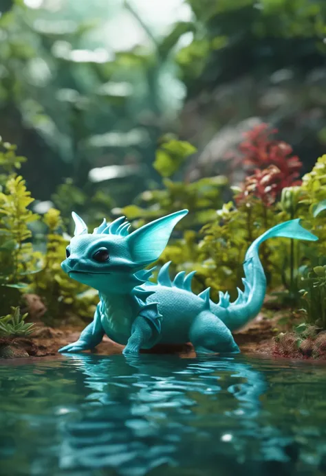 Create an ultra-realistic image of vaporeon in a lake with aquatic plants