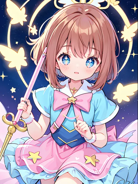 k hd，Anime girl with wand and star wand in her hand, portrait of magical girl, sparkling magical girl, magical little girl, cardcaptor sakura, clean and meticulous anime art, magical girl anime mahou shojo, beautiful anime art style, cute anime girl portra...