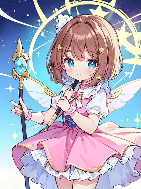 k hd，Anime girl with wand and star wand in her hand, portrait of magical girl, sparkling magical girl, magical little girl, cardcaptor sakura, clean and meticulous anime art, magical girl anime mahou shojo, beautiful anime art style, cute anime girl portra...