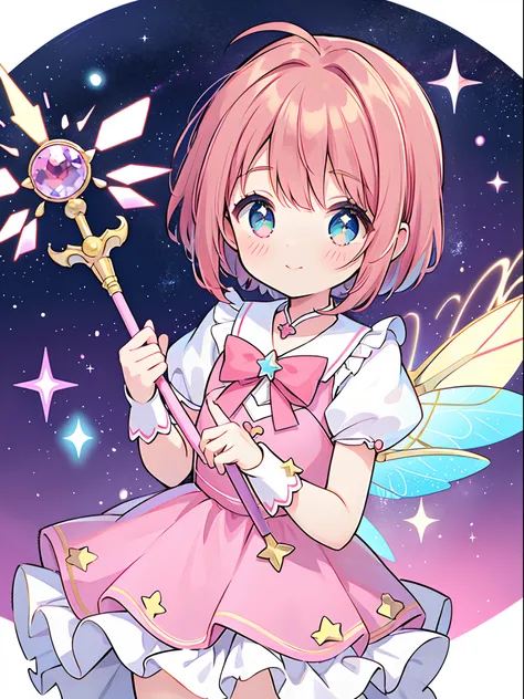 k hd，Anime girl with wand and star wand in her hand, portrait of magical girl, sparkling magical girl, magical little girl, cardcaptor sakura, clean and meticulous anime art, magical girl anime mahou shojo, beautiful anime art style, cute anime girl portra...