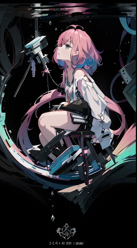 Anime girl with pink hair sitting in chair in dark room, Best anime 4k konachan wallpaper, Anime art wallpaper 8 K, Anime art wallpaper 4k, Anime art wallpaper 4 K, style of anime4 K, anime styled digital art, anime abstract art, A beautiful artwork illust...