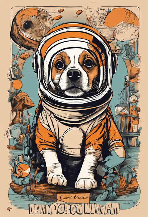 crie a fotos de um cachorro vira lata astronauta