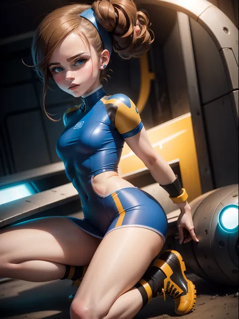 teen emma watson dressed as Mega Man. sci-fi.