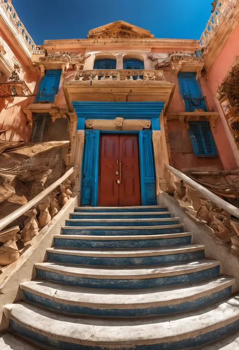 blue sky and in the sky a door and a beautiful staircase that refers to royalty