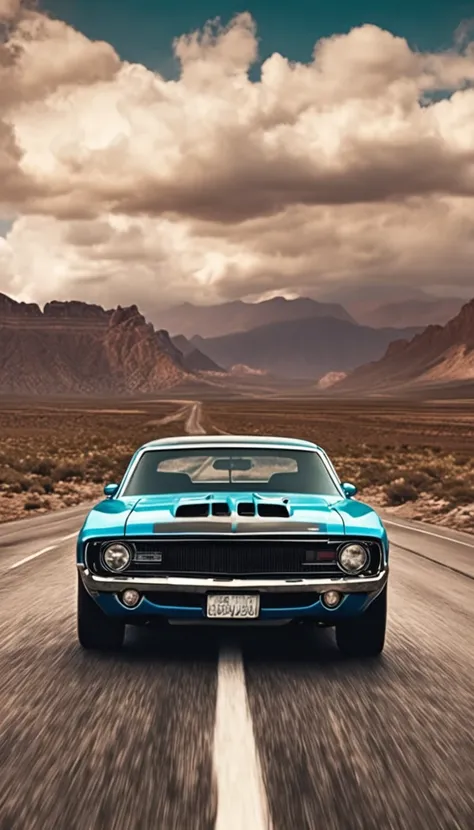 ultra-realistic image, Muscle car on the road