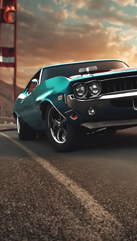 ultra-realistic image, Muscle car on the road