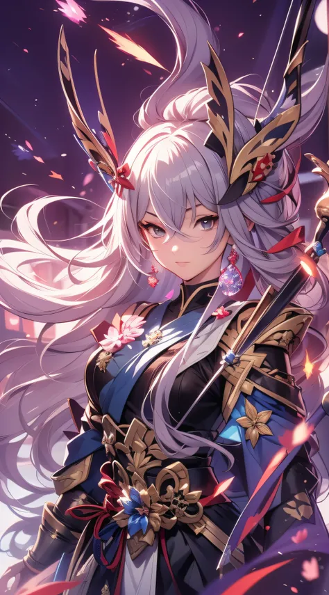 Anime figure，Dark villain，Beauty front face，Long hair flying，Spark ashes burn，The samurai held a sword, Wear contrasting armor, Magical Woman Skeleton Full Images,the original god, demon anime girl, fantasy paladin man, Dragon Knight,Spread your black feat...