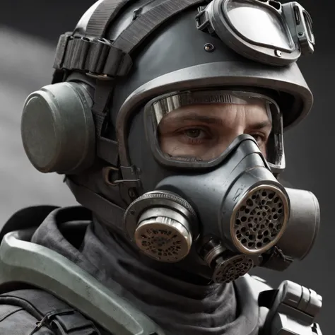 Wear a gas mask and helmet，Allard soldier with a machine gun, Unreal 5. RPG portrait, binh, sci-fi soldier, futuristic soldier, fps game concept art, helghast, dressed in tactical armor, cyberpunk soldier, clothed in sci-fi military armor, future soldier c...