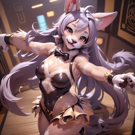 (highest quality)angelic cute 1girl, solo, audition floor, dancing(Highly Detailed Beautiful Face and Eyes) absurdres, Perfect Anatomy ((furry girl leotards))(((furry)))(furry anthro:1.7)((rabbit Facial Features, rabbit Body Features))((rabbit Muzzle, High...