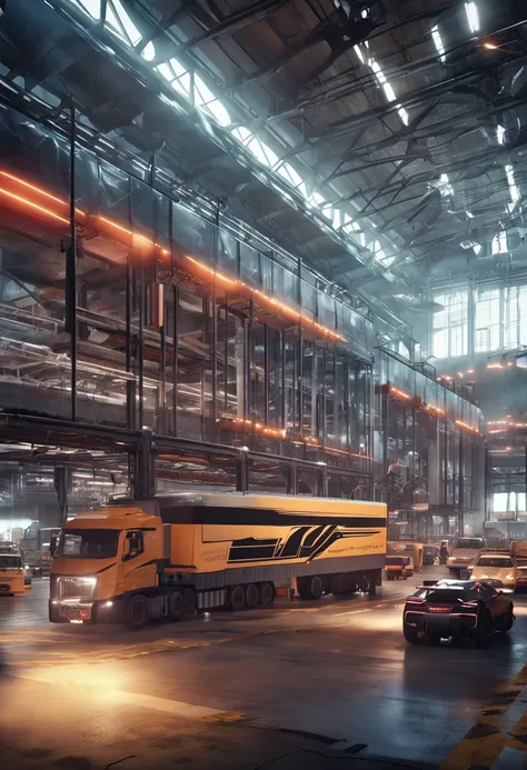 Create a futuristic and realistic image of a logistics distribution center with high operational technology.