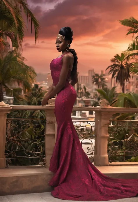 Amidst this realm of mystery and beauty, Princess Amara Adetola stood at her balcony, her deep brown eyes reflecting the vibrant colors of the sunset. She was a vision of breathtaking splendor, her ebony skin glowing like polished obsidian, and her full li...