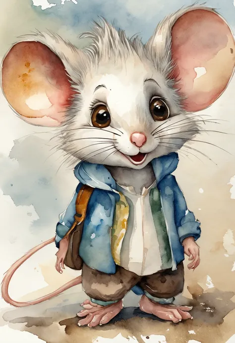 Little mouse，adolable，shaggy，cartoony，White hair。