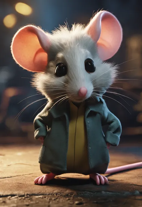 Little mouse，adolable，shaggy，cartoony，White hair。