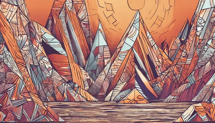 Triangular drawing with contrast between warm and cool tones