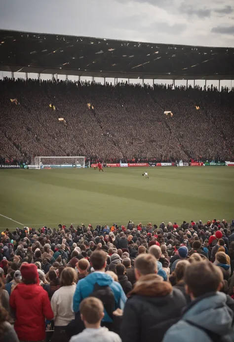 Arafed Stadium full of people watching a football game, a photo by Tom Wänerstrand, Reddit, acontecimento, very epic atmosphere, epic stunning atmosphere, the stadium has a full crowd, atmosfera real, atmosfera deslumbrante, atmosfera deslumbrante, the atm...