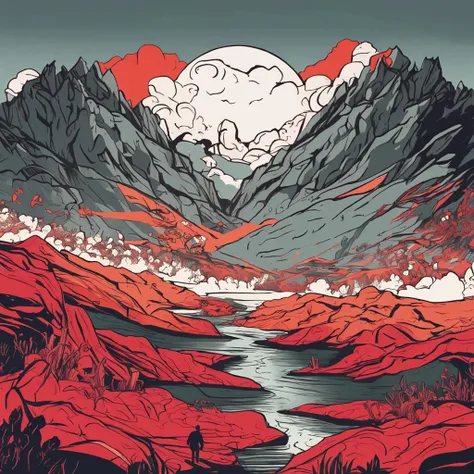 (Mountains and rivers, red sun, white ze, unicorn, phoenix, poor and strange, epic composition, shadow national style)